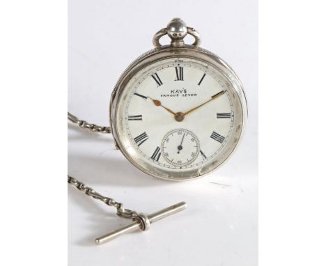 Victorian silver open face pocket watch by Kay &amp; Co., the case Chester 1897, the white enamel dial with Roman numerals, o