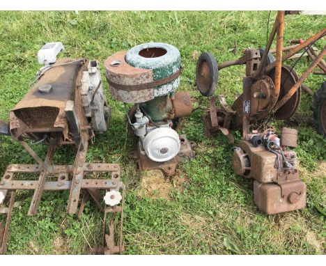 A Vintage Gravely motor cultivator with front hoe a garden Rotorvator  and a Vintage The Villiers static engine model W-XII (