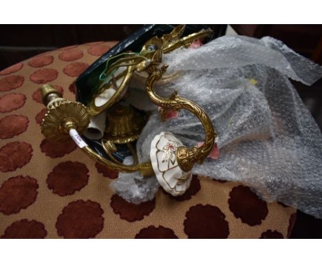 A selection of brass and ceramic light fittings