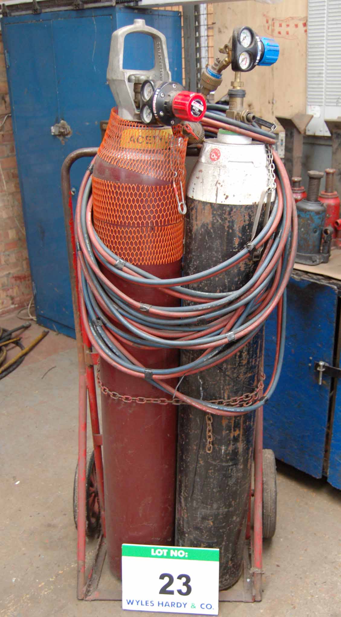 An Oxy-Acetylene Welding Set with Steel Twin Bottle Trolley Regulators ...