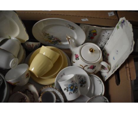 Three Royal Worcester egg coddlers with bird decoration, a Crown Ducale cake plate, a selection of cup and saucer duos etc.