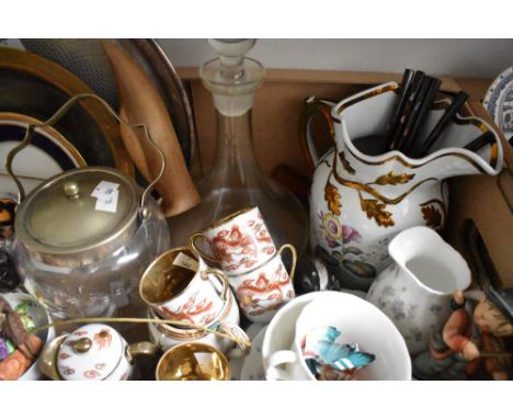 A Wedgwood 'April Flowers' tea setting for one (6 pieces), a plated and cut glass biscuit jar, an oriental part tea service (