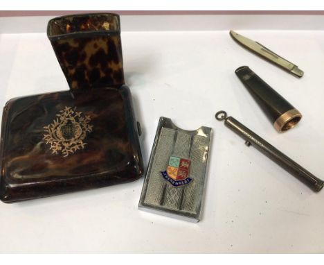 A silver penknife, tortoise shell cigarette case etc.