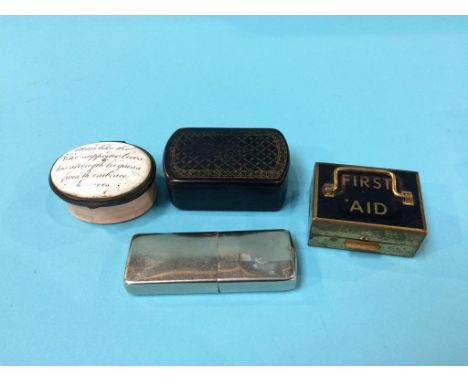 A snuff box, Georgian enamel patch box etc.