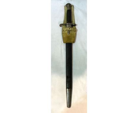 A British 1886 Pattern rifle sword bayonet, stamped WD, fuller to blade, with scabbard 59.5cm, full length 45cm 