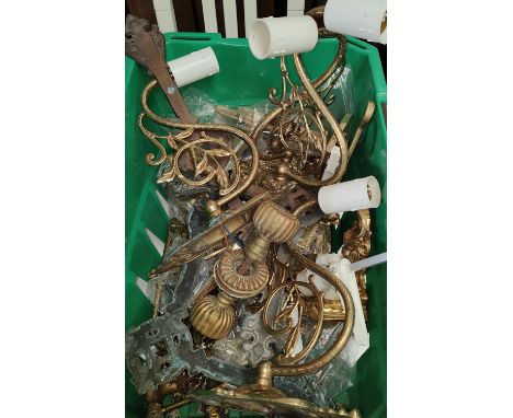 A selection of brass and iron light fittings; etc. 