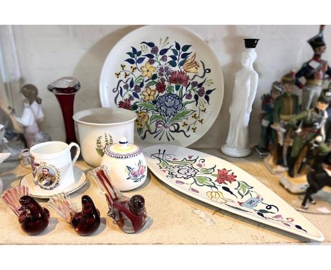 5 pieces of 1950's/60's Poole pottery including a large plate, elongated dish, 2 preserve jars and a small vase; 3 Cranberry 