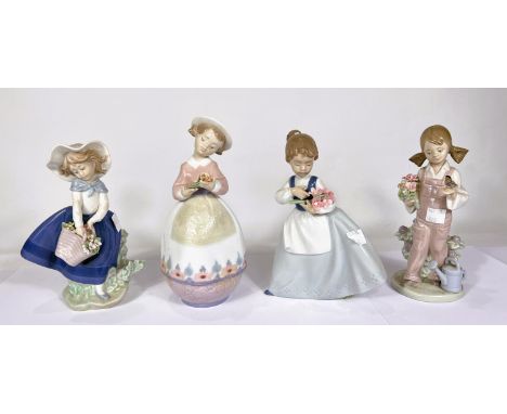 Three Lladro figures of young girls:&nbsp; C-13F; 245; 5217; a Nao figure 