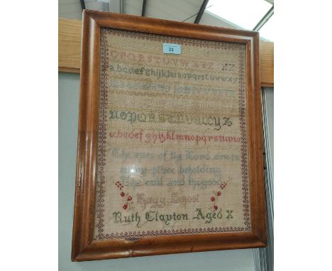 a 19th century sampler by Ruth Clayton aged 10, height 42cm. 