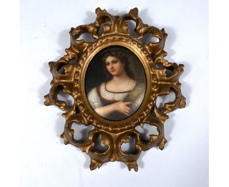 A French miniature portrait on porcelain in gilt frame 