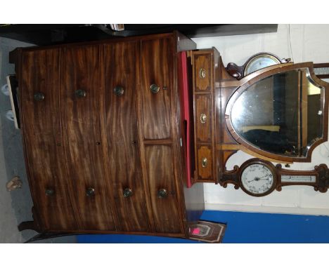 A Georgian mahogany bow front chest of 3 long and 2 short drawers on bracket ogee feet, length 108 x 51 x 104cm; a large shie