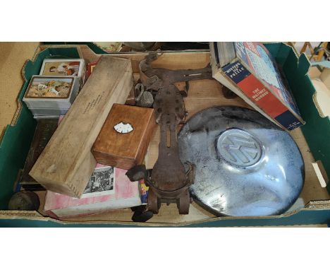 A selection of vintage skates; card games; etc. 
