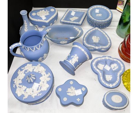 A large selection of Wedgwood light blue jasperware 