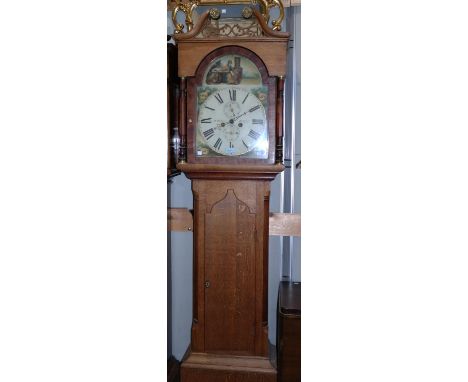 An early 19th century oak and mahogany longcase clock by Matthew Robson Belford, the hood with swan neck and fretted pediment