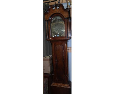 An 18th century oak longcase clock by James Schofield of Barnsley, with X/B decoration, the hood with swan neck pediment, tur