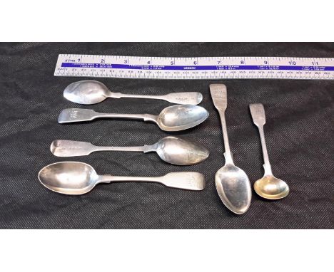 5 Victorian London silver spoons & ladle 