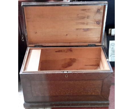 Pitch pine stained military travel trunk