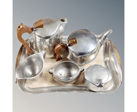 A five piece picquot ware tea service on tray (6)