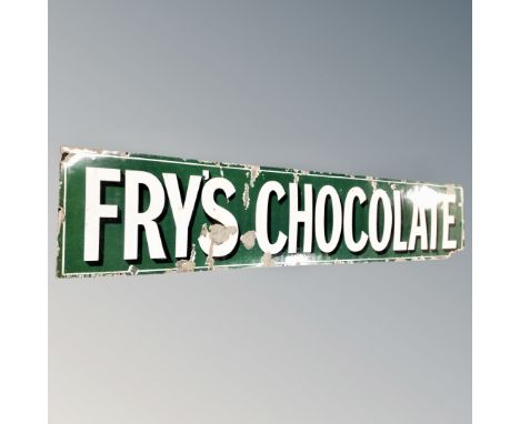 A vintage Fry's chocolate enamelled sign on green ground, 191 cm x 38 cm