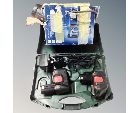 A Bosch professional sander, boxed together with further Bosch case containing two 12v drills and a charger 
