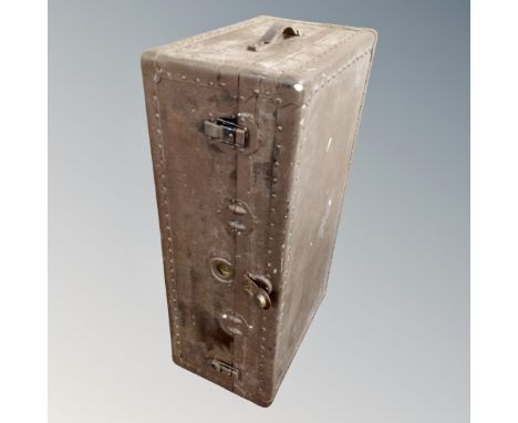 A vintage metal bound shipping trunk 