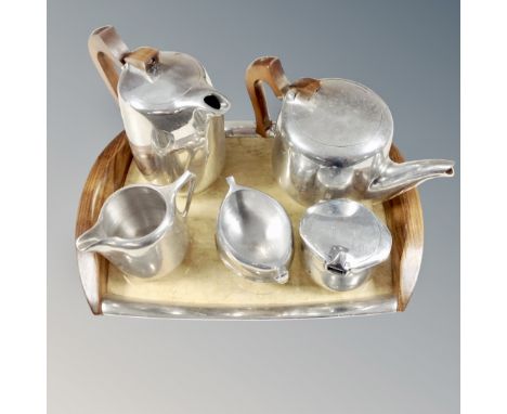 A five piece picquot ware tea service on tray (6)