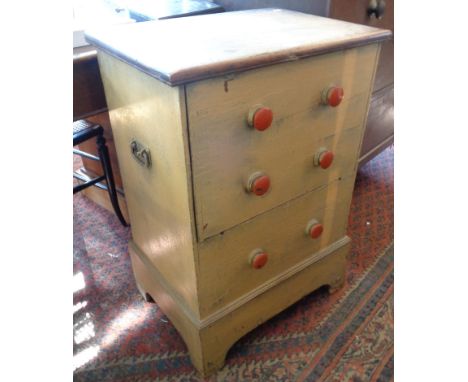 19th c. pine commode on bracket feet with carrying handles