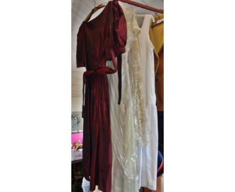 Vintage clothing: Edwardian-style ladies tennis dress, a lacework and cotton dress and similar shawl