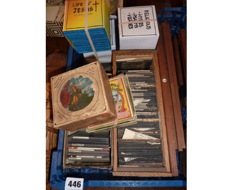 Collection of assorted lantern slides inc. religious sets and Church Army and several wooden framed examples
