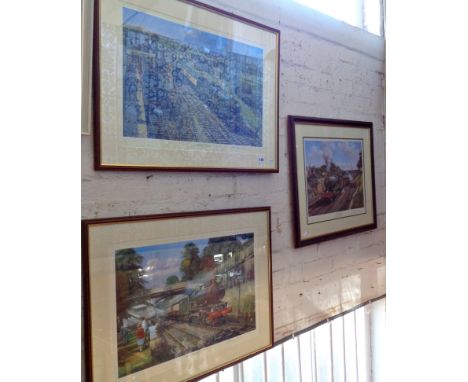 Three B.J. Freeman signed colour prints of steam trains