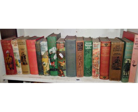 Shelf of Adventure story books with decorated cloth covers