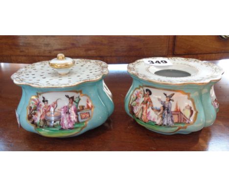 Meissen chinoiserie pouncepot and matching inkwell
