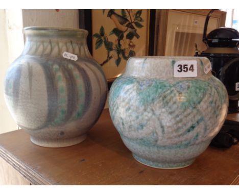 Two Pilkingtons Royal Lancastrian lapis ware vases decorated by Gladys Rodgers, impressed marks to bases, incised monogram fo