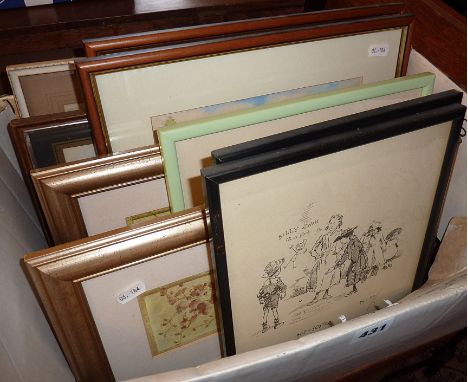 Two cartoons of children at play by Phil MAY, together with 14 small watercolours and prints