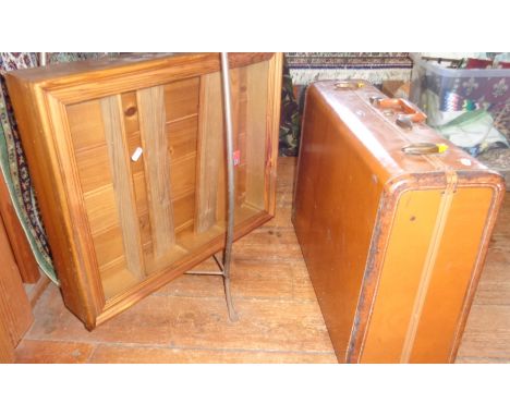 Pine wall or table top display cabinet and a vintage Samsonite suitcase