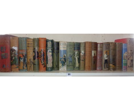 Shelf of Adventure story books with decorated cloth covers