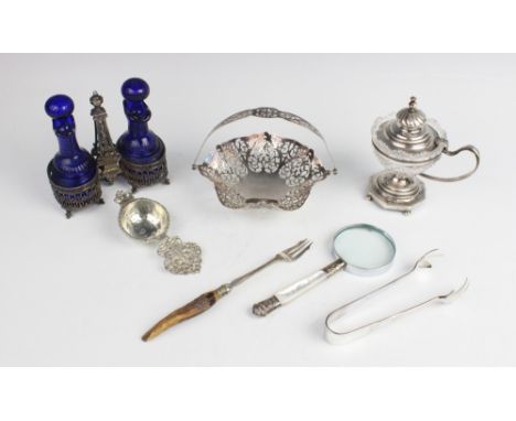 A selection of silver, silver-plate and cut glass tableware, to include a Continental cut glass and silver mounted preserve j