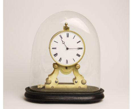 A late 19th century French brass skeleton timepiece by Japy Freres, the 9cm white enamel dial applied with Roman numerals, en