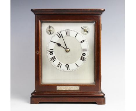 An early 20th century mahogany cased Westminster chime bracket clock, the 15cm silvered dial with subsidiary slow/fast and ch