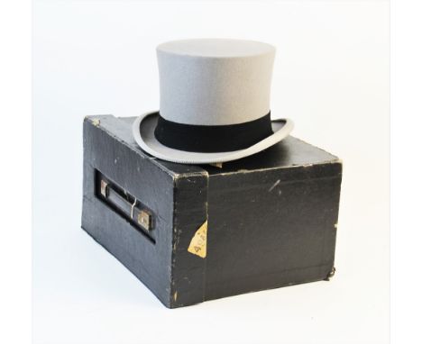 A vintage grey top hat by Lincoln Bennett &amp; Co of Piccadilly, London (Hatters By Appointment To Her Majesty The Queen), h