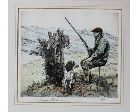 Henry Wilkinson (1878-1971),  Limited edition print on paper,  A grouse shooter and spaniel,  Signed and numbered 18/100 to l