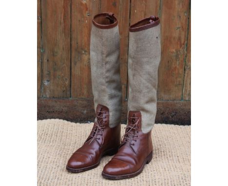A pair of vintage Maxwell of London canvas and leather military field boots, with quarter lace front section For condition in