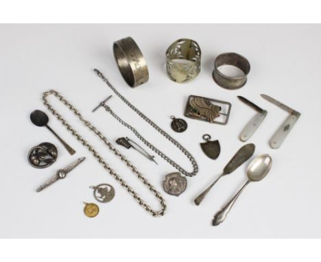 A Murrle Bennett Arts & Crafts silver and paste set bar brooch, 6.6cm wide, together with a silver Victorian style hinged ban