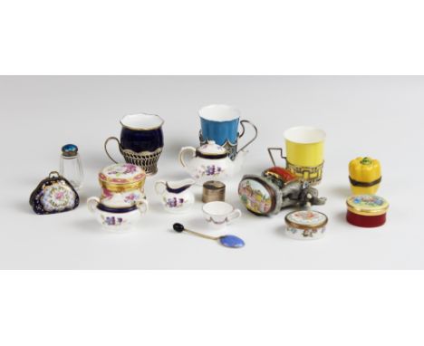 A selection of collectable ceramics and silver, to include; two Coalport and silver mounted coffee cups and a further Shelley