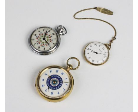 A gold plated 'Ottoman' open face pocket watch, the white enamel decorated with blue 'Evil Eye' motif and Turkish numerals, s