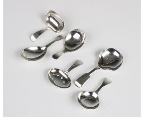 A selection of George III and later silver caddy spoons, to include an example marked 'IT' (possibly Joseph Taylor), Birmingh