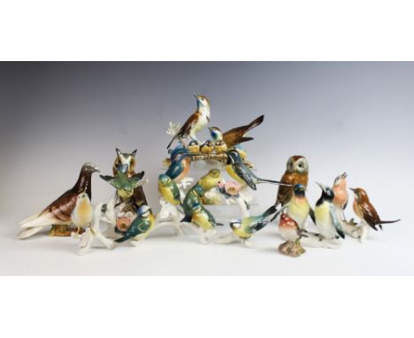 A Beswick Pigeon model number 1383 (in brown) 14cm high, with a collection of Karl Ens porcelain birds, each separately model