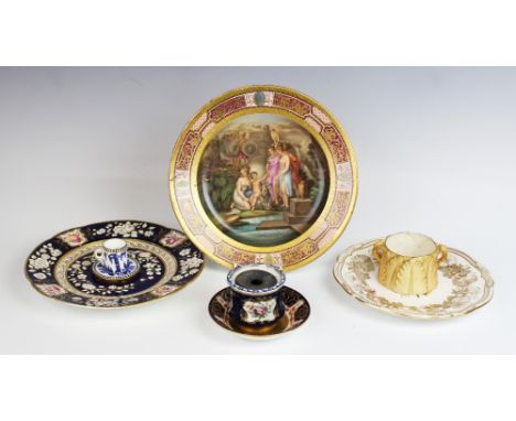 A Vienna porcelain plate, 19th century, centrally painted with an allegory of chastity, beehive mark verso, 24cm diameter, wi