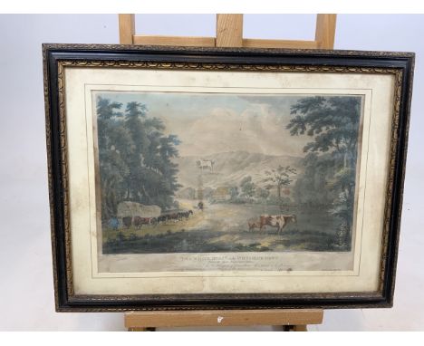 A coloured lithograph  of The White Horse on the Wiltshire Down in period frameW:53cm x H:40cm framed dimensions