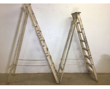 Two sets of vintage step ladders with original paintwork. H:205cm and H:183cm